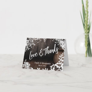 Love & Thanks Wooden Barrel Lace Lights Flowers Thank You Card