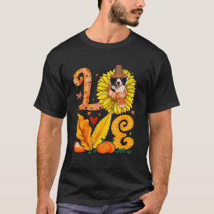 Love Thanksgiving Bernese Mountain Sunflower Pumpk T-Shirt