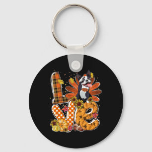 Love Thanksgiving Cute Boston Terrier Turkey Pumpk Keychain