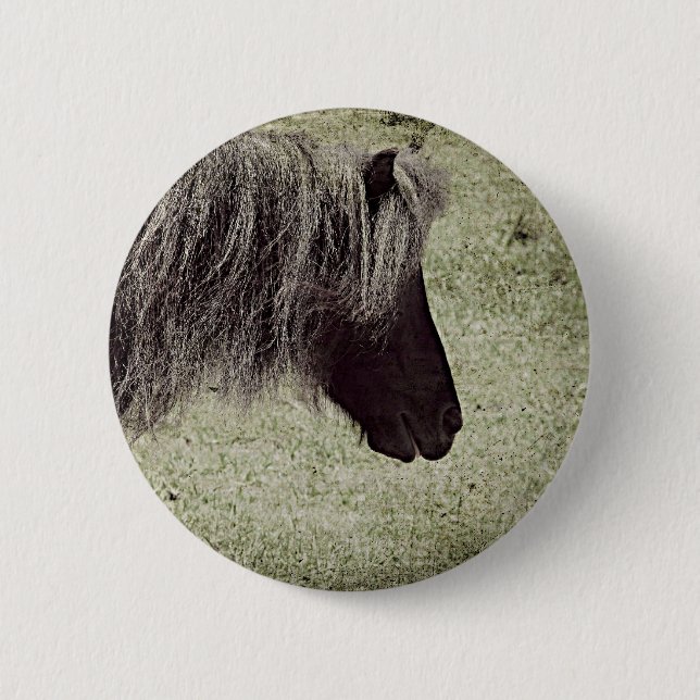 Love That Long Mane, Mini Mare, Grunge 2 Inch Round Button (Front)