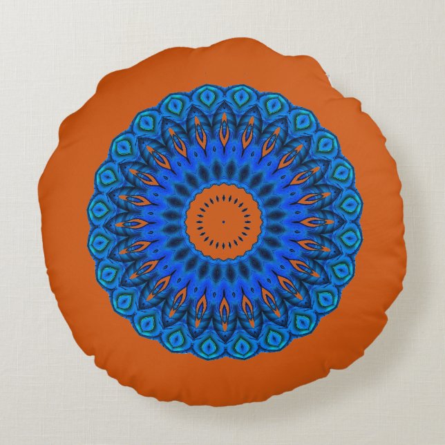 Love The Blues Dark Peach Mandala Round Coussin (Dos)