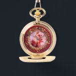 LOVE THE JESTER,CUPID IN RED PINK FLORAL CROWN WATCH<br><div class="desc">Elegant , classic fruits, vibrant Renaissance fine art , masterpiece from Bottega della Robbia ( Florence - Italy ) .Classy round /circle shape photo template in yellow, black, purple, pink, fuchsia, violet colours with bright 3D gem stones easily customizable with your photo. Artistic and cool design</div>