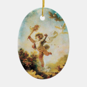 LOVE THE JESTER, CUPID MONOGRAM Orange Agatha Ceramic Ornament