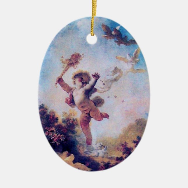 LOVE THE JESTER CUPID MONOGRAM Red Ruby Ceramic Ornament (Front)