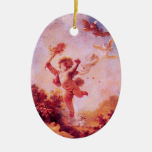 LOVE THE JESTER,CUPID MONOGRAM Red Ruby Heart Ceramic Ornament