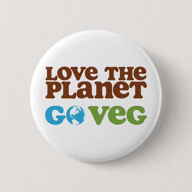 Love the Planet Go Veg 2 Inch Round Button (Front)