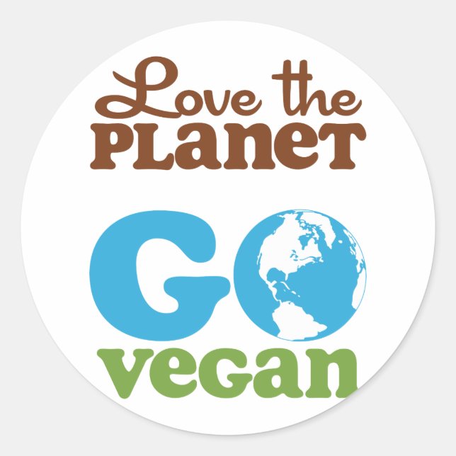 Love the Planet Go Vegan Classic Round Sticker (Front)