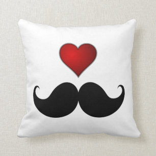LOVE THE STACHE Heart w/Moustache Moustache Throw Pillow