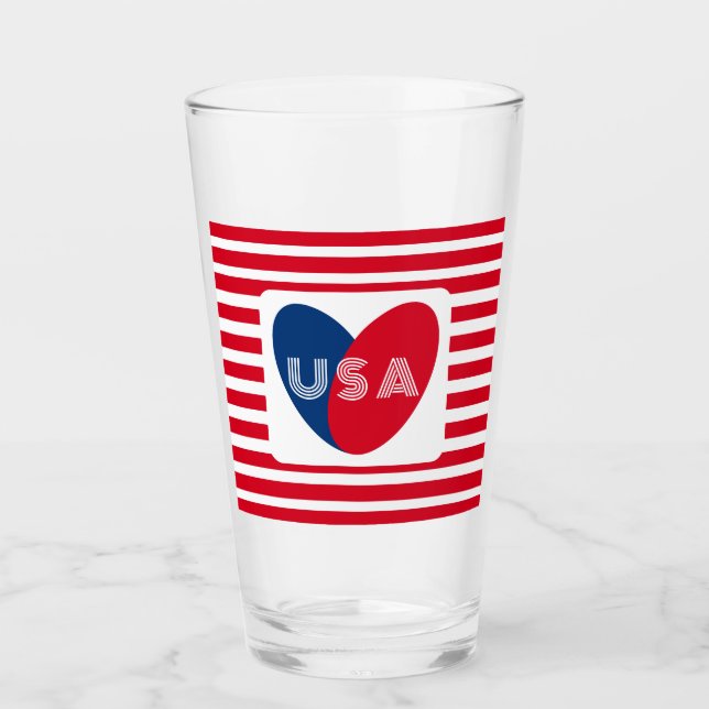 Love the USA Patriotic Red White Blue Fun Heart Gl Glass (Front)
