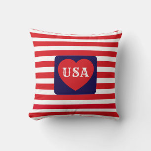 Love the USA Patriotic Red White Blue Fun Heart Throw Pillow