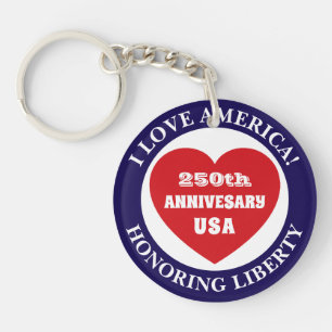 Love the USA Patriotic Red White Blue Heart 250th Keychain