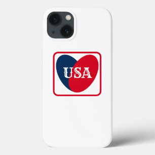 Love the USA Patriotic Red White Blue Simple Heart iPhone 13 Case