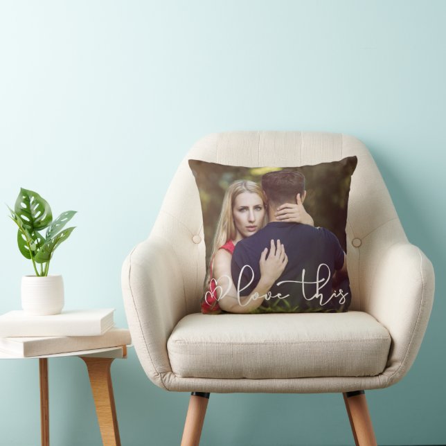 Love This 2 Photo | Modern Overlay Script Custom Throw Pillow (Chair)