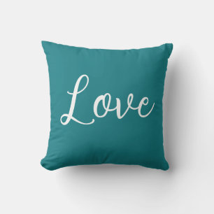 Love Throw Pillow Teal Blue White