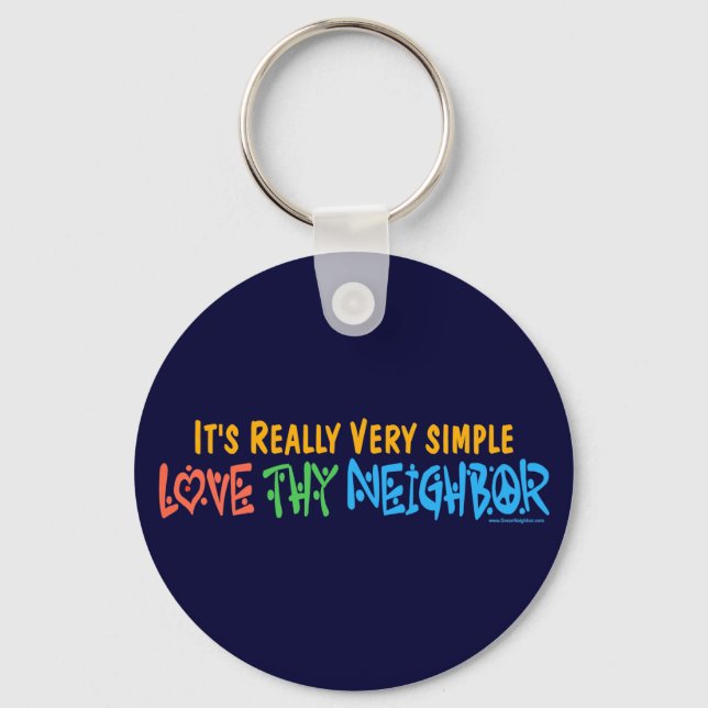 Love Thy Neighbour - Heart, Peace Sign Keychain (Front)