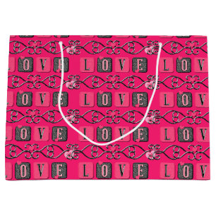 Love Tiles-Pink-Brown-DARK PINK-Gift Bag L