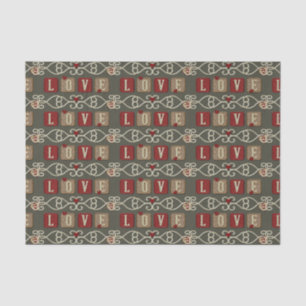 Love Tiles-Red-Gold-Sage 2-TISSUE WRAP PAPER