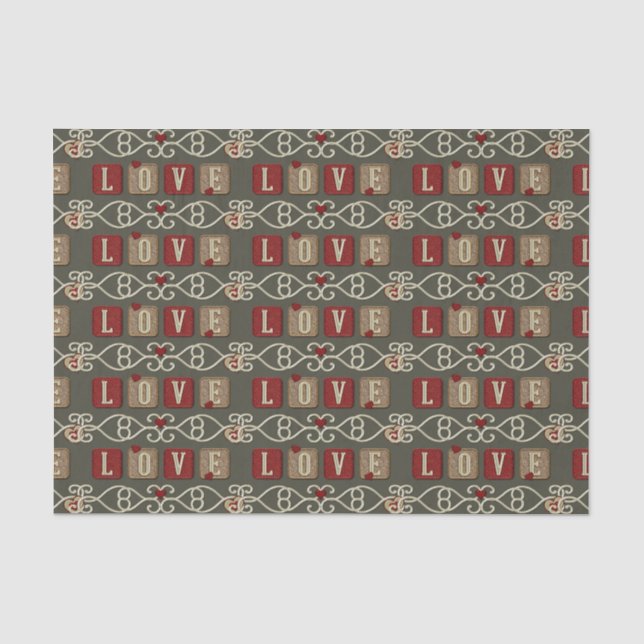 Love Tiles-Red-Gold-Sage 2-TISSUE WRAP PAPER (Front)