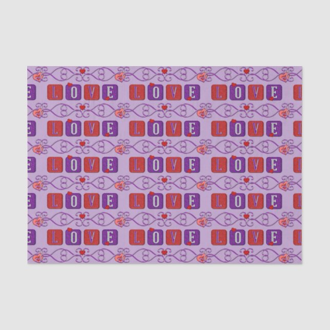 Love Tiles-Red-Purple Light-TISSUE WRAP PAPER (Front)