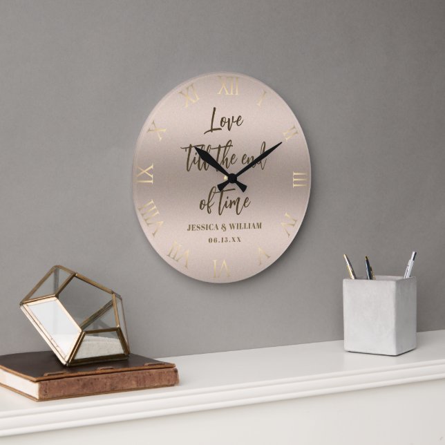 Love Time Blush Wedding Anniversary Chic Keepsake Large Clock (Office)