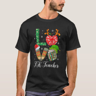 LOVE TK Teacher Christmas Pajama Pencil Apple Book T-Shirt