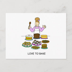 Love to Bake Cartoon Lady with Cakes Postcard