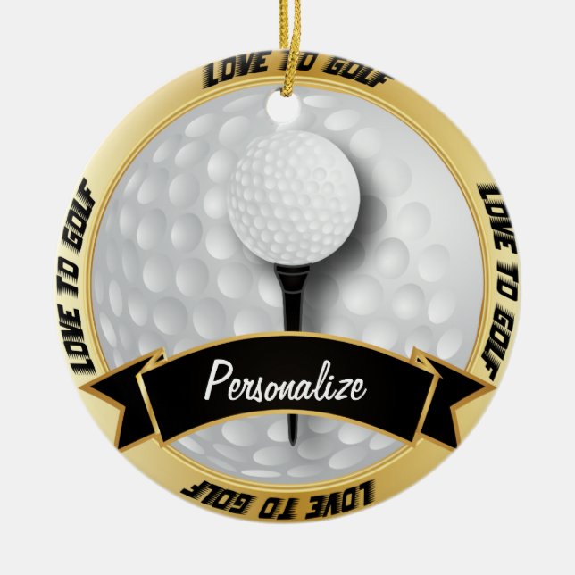 Love to Golf in White | Personalize Ceramic Ornament (Front)