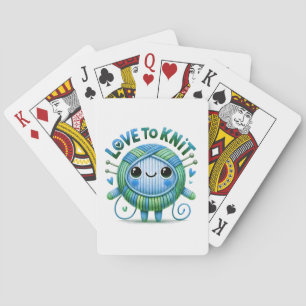 Love to Knit Quote Cute Blue Green Ball of Yarn Playing Cards