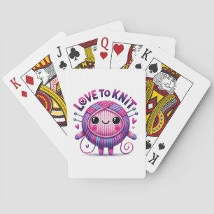 Love to Knit Quote Cute Pink Purple Ball of Yarn Playing Cards