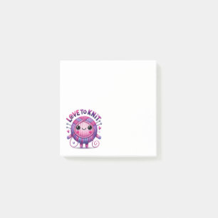 Love to Knit Quote Pink Purple Ball Yarn 3 x 3 Post-it Notes