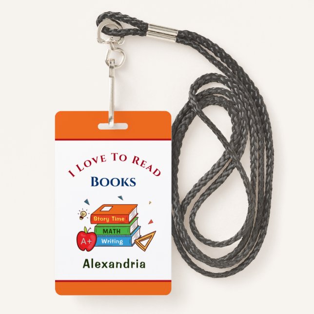 Love To Read Books Reader Reading Personalize Badge (Front with Lanyard)