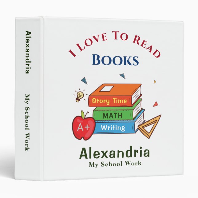 Love To Read Books Reader Reading Personalize Binder (Front/Spine)