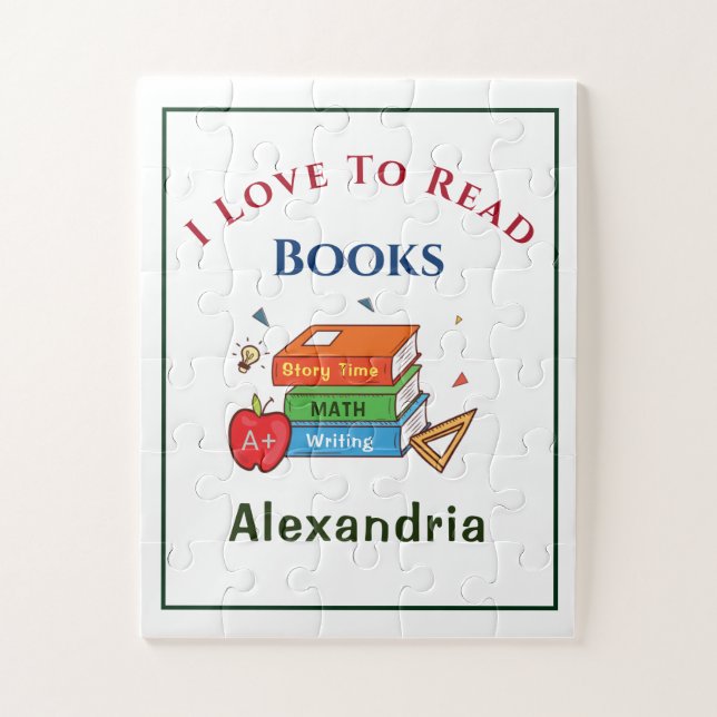 Love To Read Books Reader Reading Personalize Jigsaw Puzzle (Vertical)