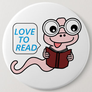 "LOVE TO READ" BOOKWORM 6 INCH ROUND BUTTON