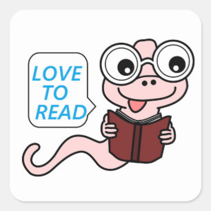 "LOVE TO READ" BOOKWORM SQUARE STICKER