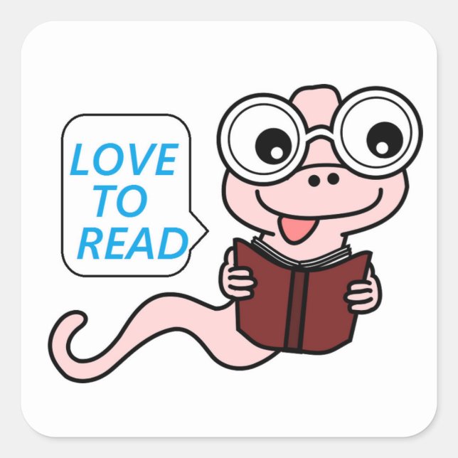 "LOVE TO READ" BOOKWORM SQUARE STICKER (Front)