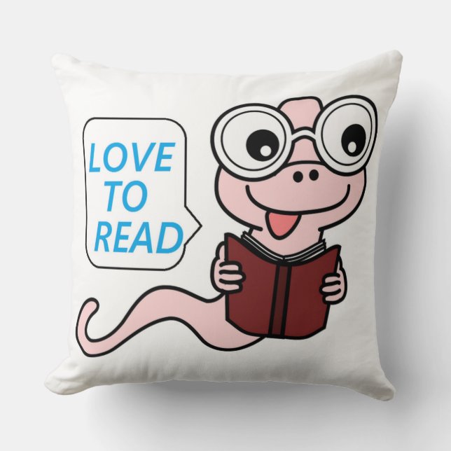 "LOVE TO READ" BOOKWORM THROW PILLOW (Front)