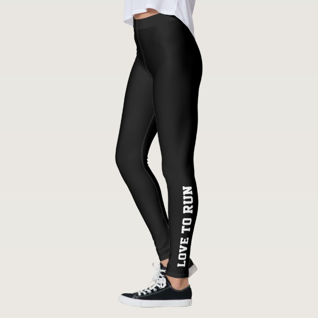 Love To Run Slogan Modern Minimalist Black Leggings (Left)