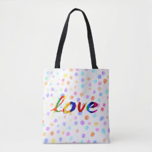 love tote bag colourful watercolor painted dots