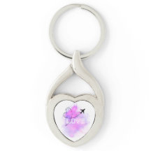 Love Travel Airplane Heart Keyring