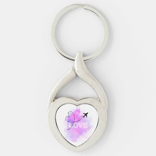 Love Travel Airplane Heart Keyring (Front)
