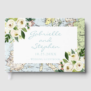 Love Travels Floral Map Romantic Guest Book
