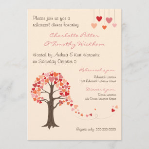Love Tree Hearts Rehearsal Dinner Invitation