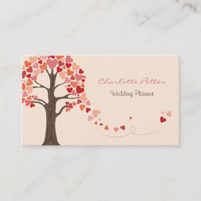 Love Tree Hearts Wedding Business Card (Front)