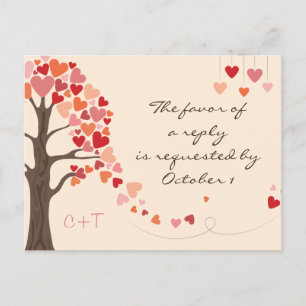 Love Tree Hearts Wedding rsvp Invitation Postcard
