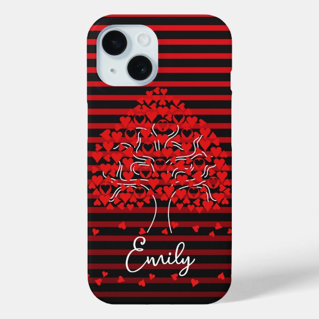 Love Tree iPhone Case Red Black Stripe (Back)