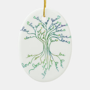 Love Tree of Life Art Teal Blue Custom Baby Photo Ceramic Ornament