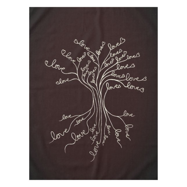 Love Tree of Life Nature Brown Hearts Cute Rustic Tablecloth (Front)