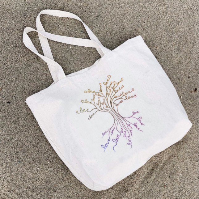 Love Tree of Life Purple Orange Hearts Cute Girly Large Tote Bag (Creator Uploaded)