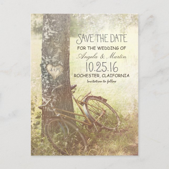 love tree rustic vintage save the date postcard (Front)